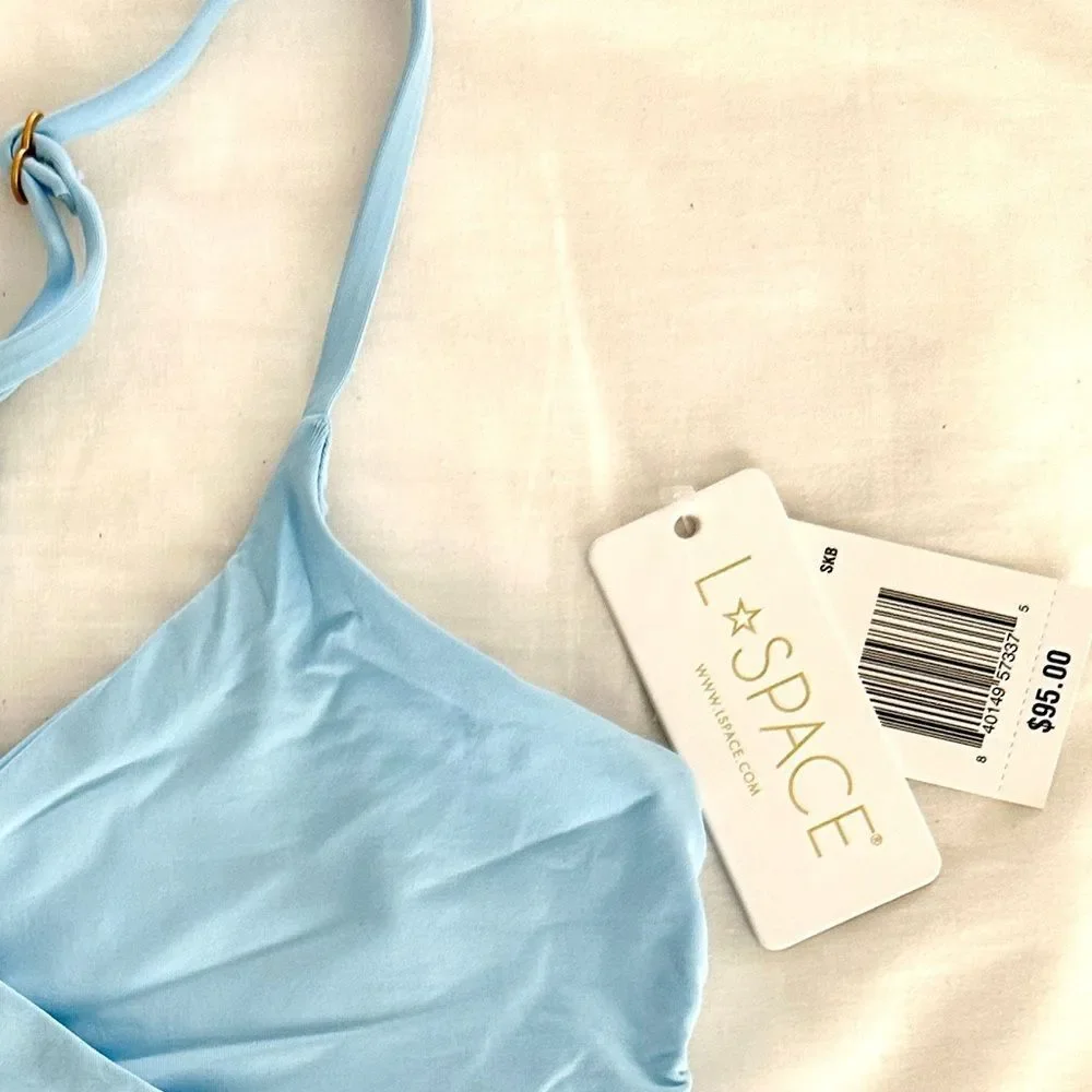 L*SPACE Kristen Bikini Top Sky Blue Wrap Racerback • NEW WITH TAGS •